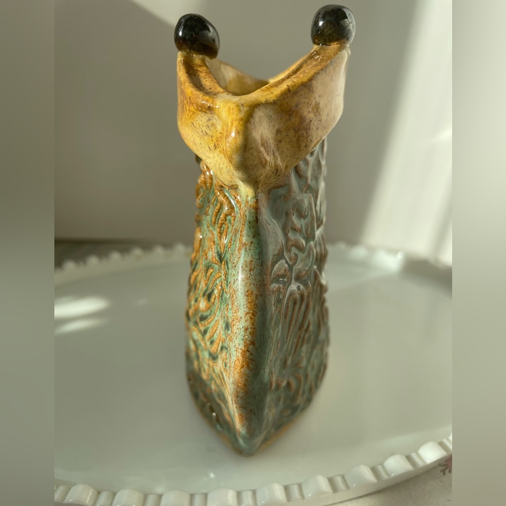 Handcrafted Stoneware Purse Vase with Green and Brown Glaze Signed by Artist - Picture 10 of 17